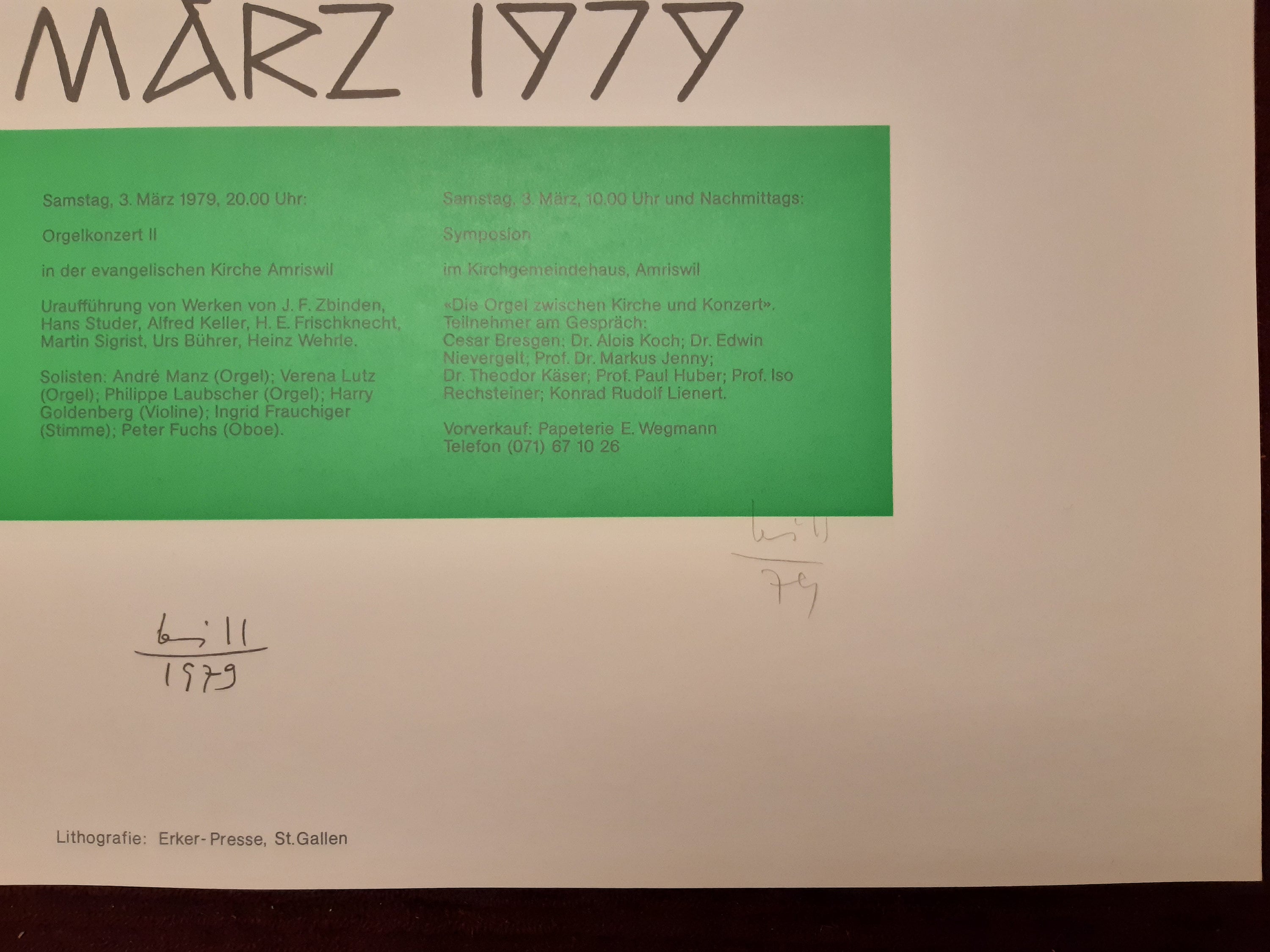 Max Bill original handsigniertes Kunstplakat – 70×100 cm