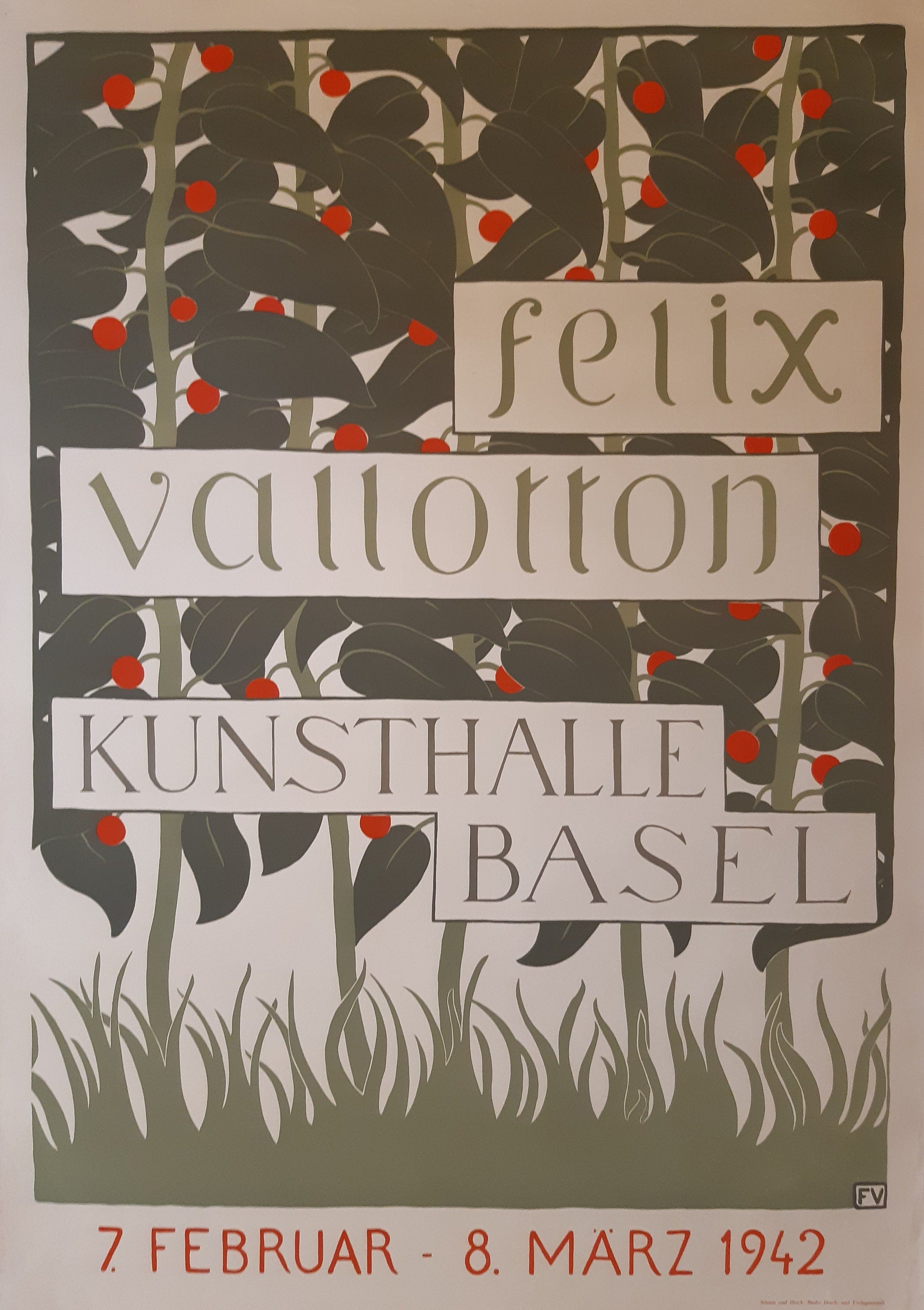 Felix Vallotton original 1942 art exhibition litho poster - 35.4"×50.4" (90×128cm)