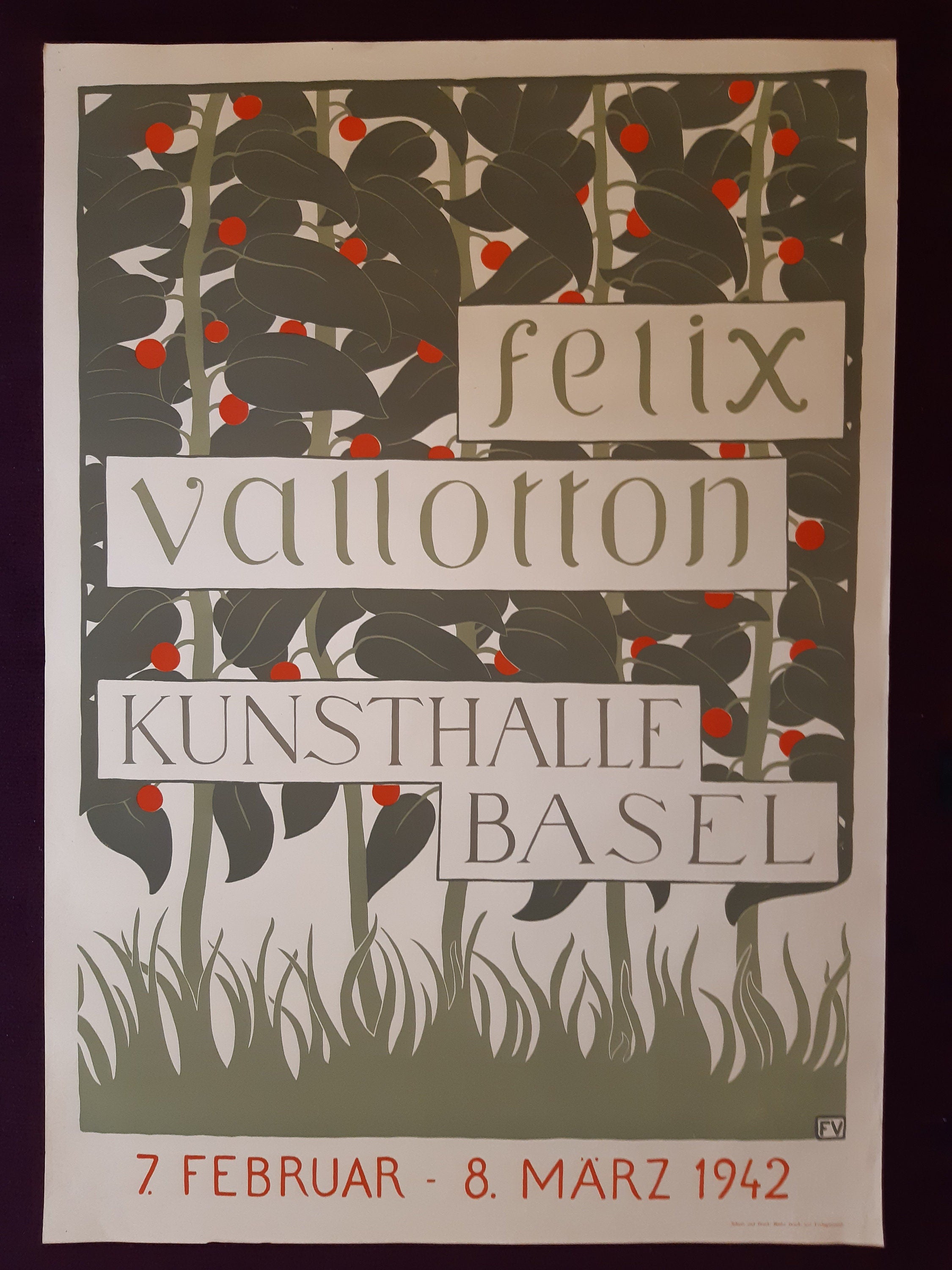 Felix Vallotton original 1942 art exhibition litho poster - 35.4"×50.4" (90×128cm)