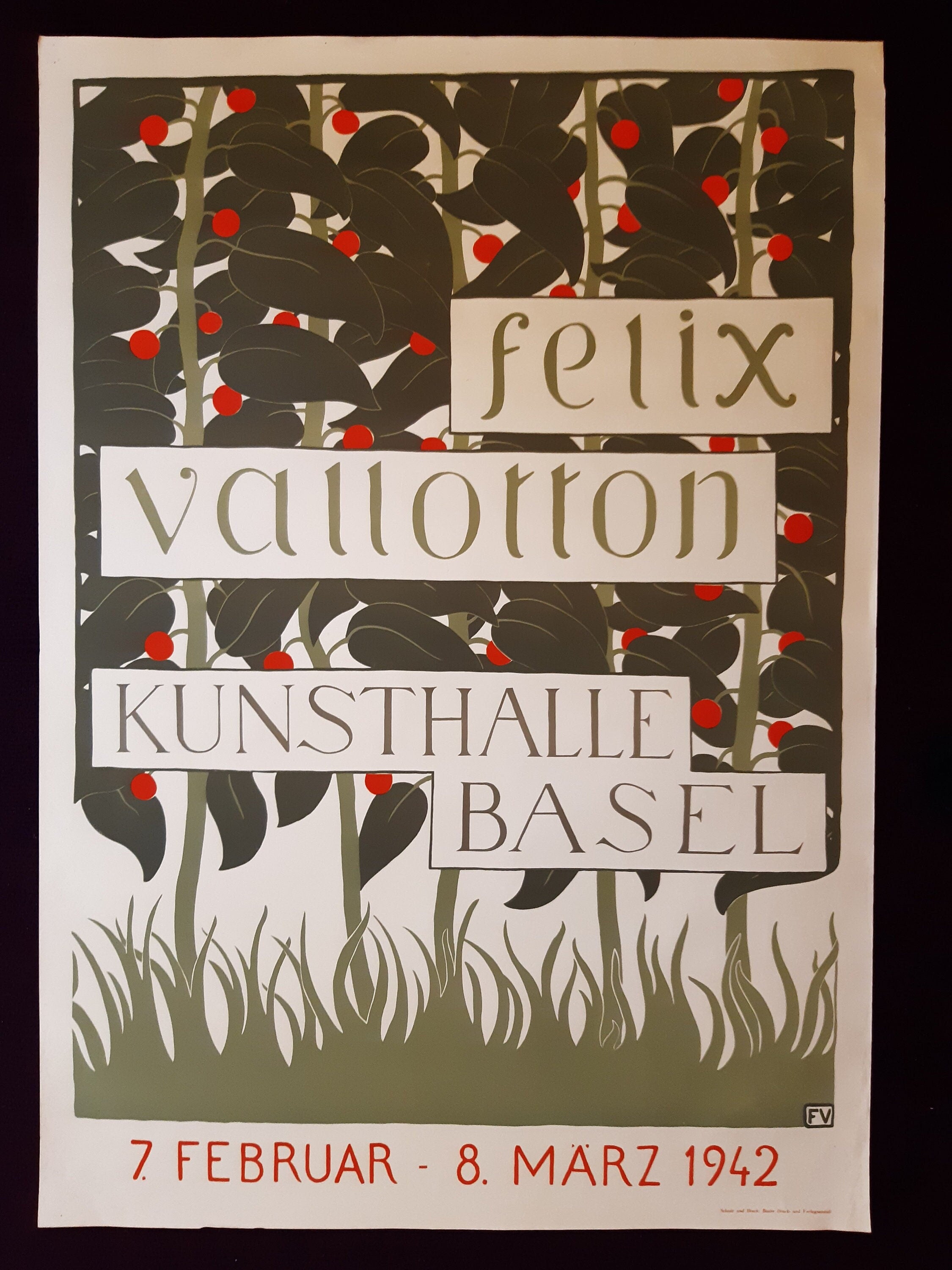 Felix Vallotton original 1942 art exhibition litho poster - 35.4"×50.4" (90×128cm)