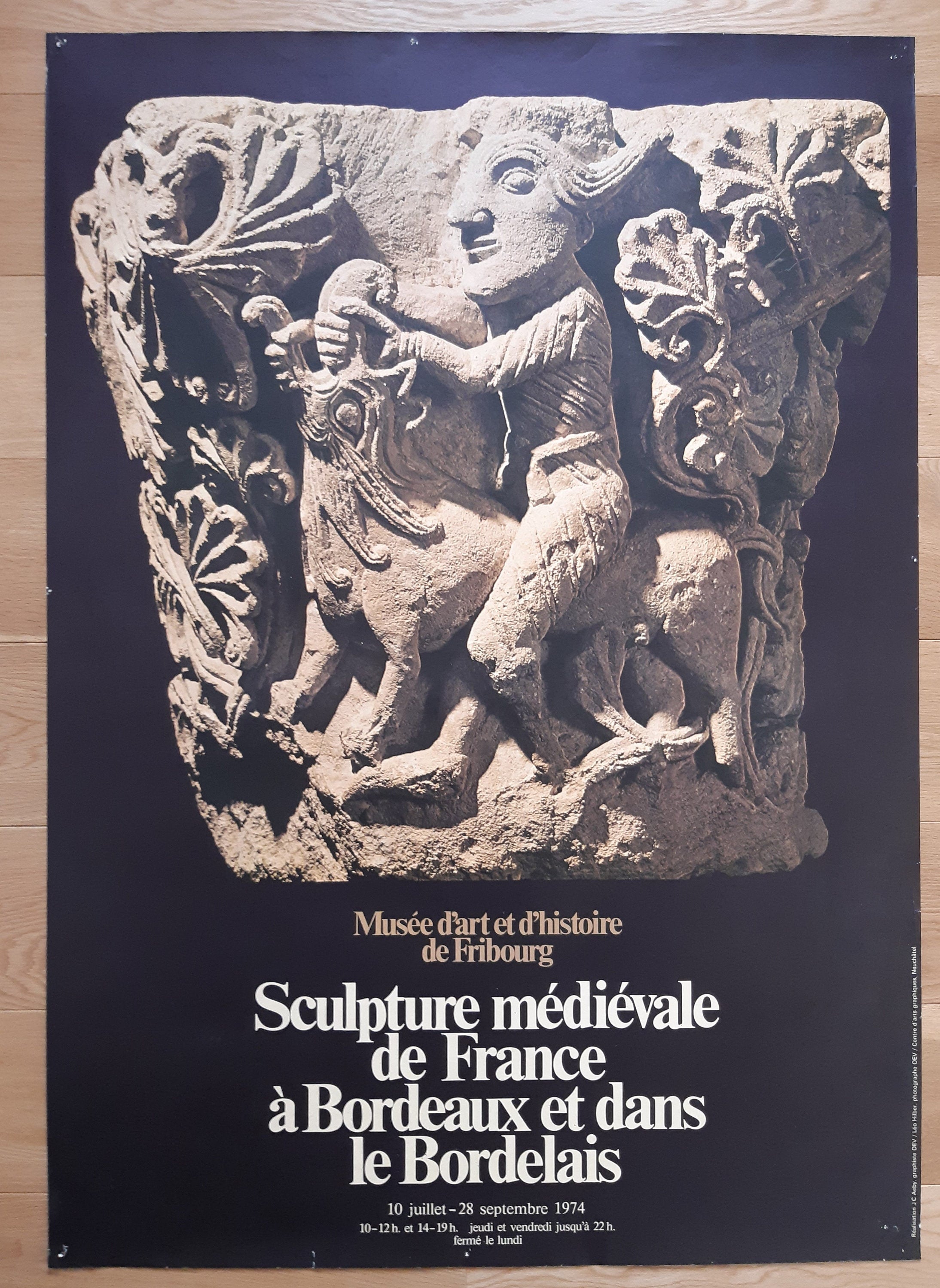 Schweizer Vintage Museums-Ausstellungsplakat mittelalterliche Skulptur – 89×128 cm (35.0"×50.4")