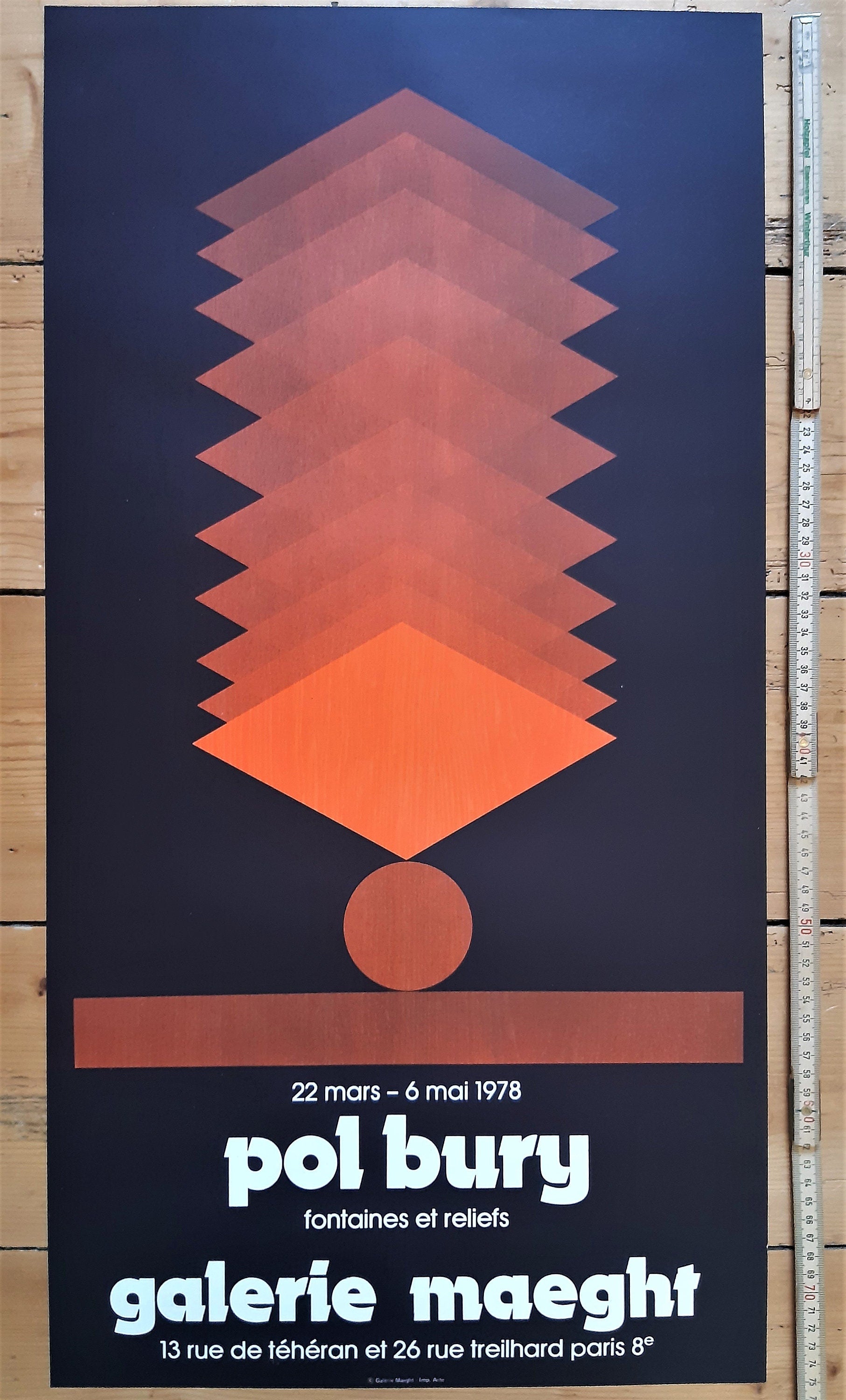 Pol Bury Original-Kunstausstellungsplakat – 39,5×75,5 cm