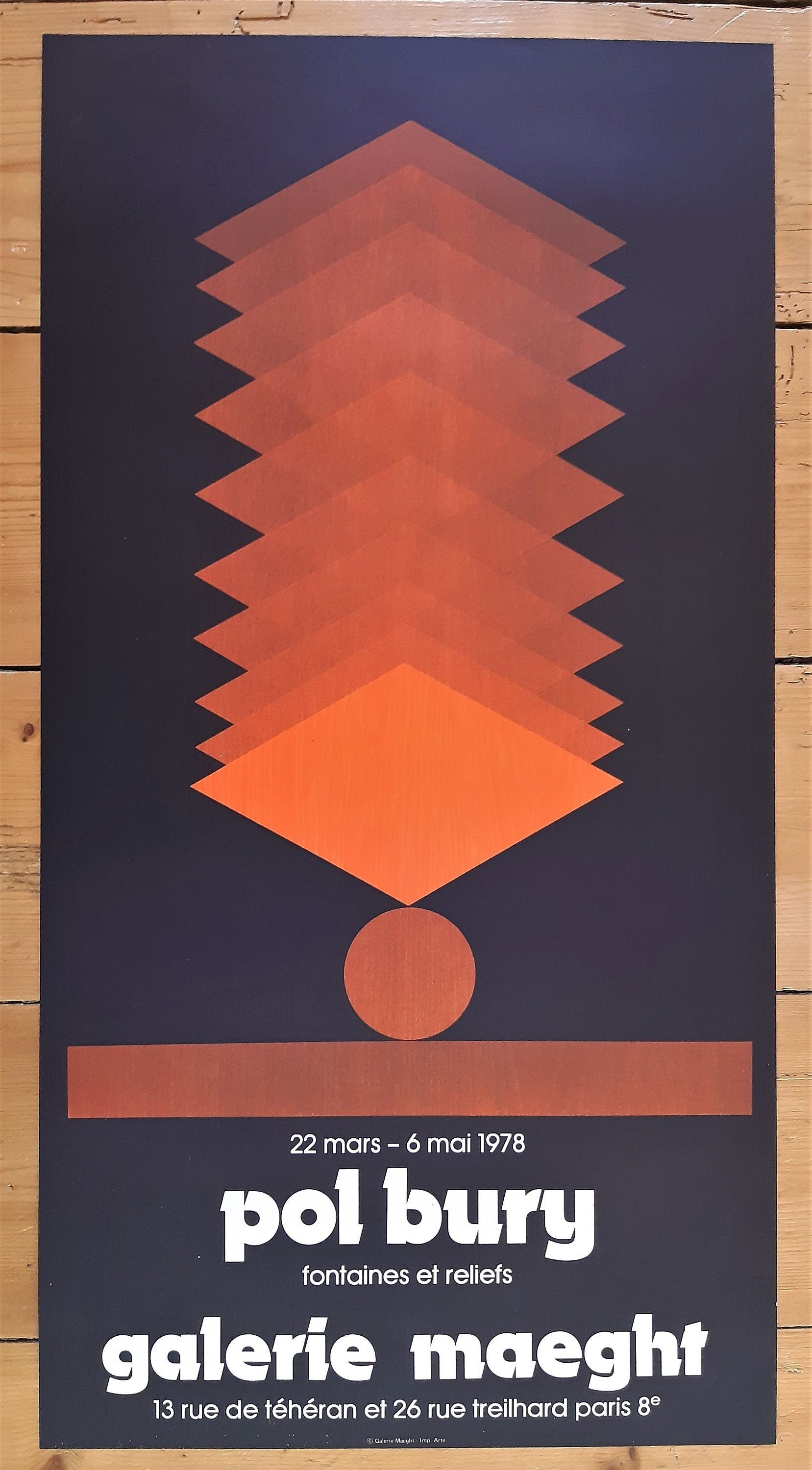 Pol Bury Original-Kunstausstellungsplakat – 39,5×75,5 cm