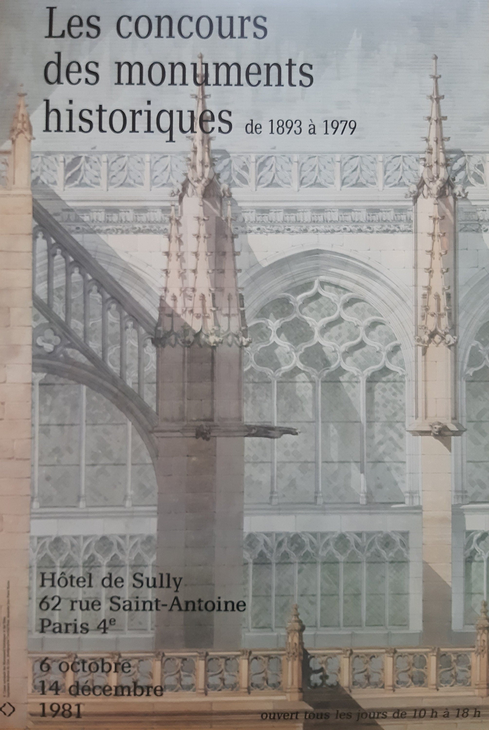 Ausstellungsposter zur historischen Architektur von Notre Dame Paris – 35,5 × 59 cm (14,0 × 23,2 Zoll)