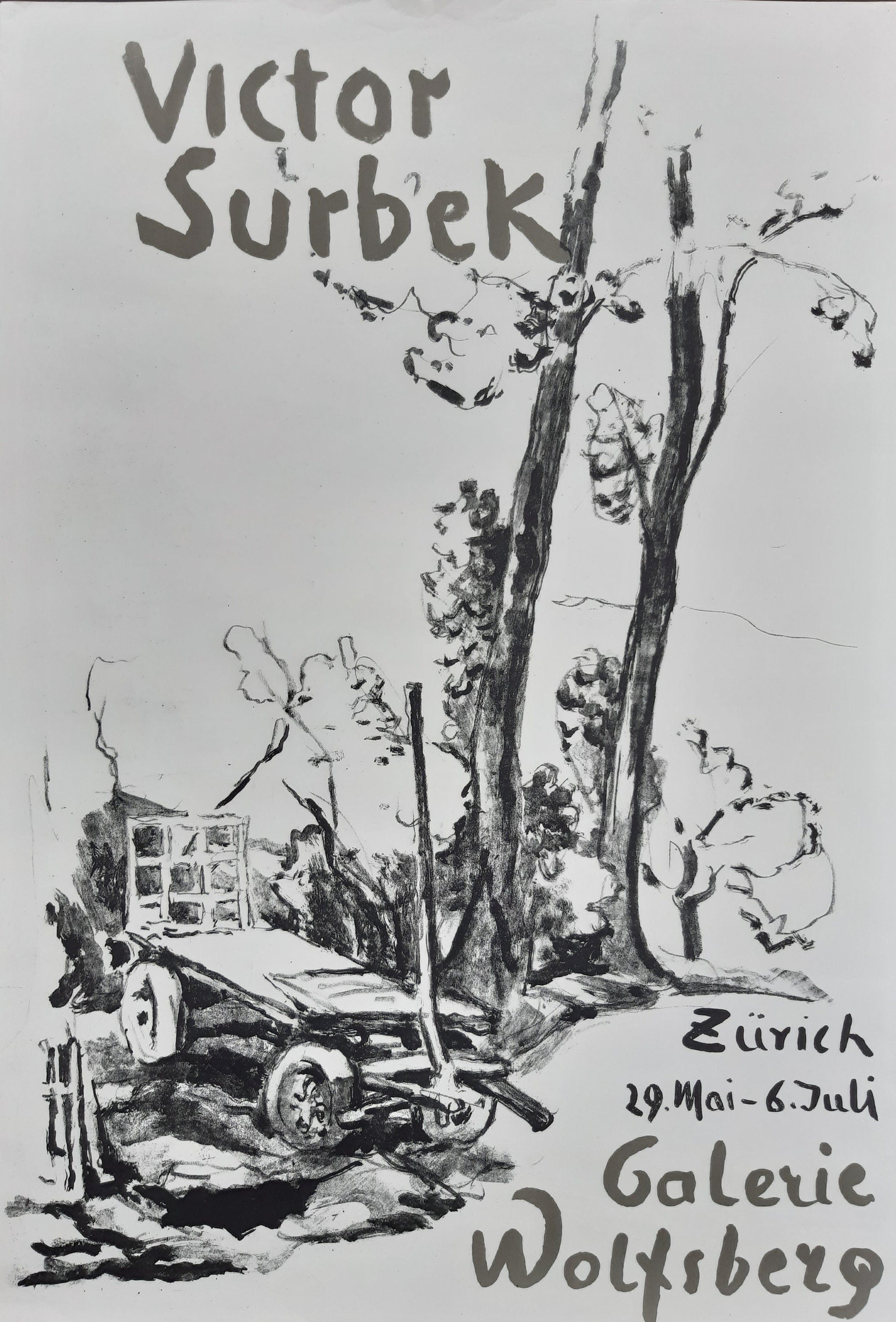 Victor Surbek art exhibition poster used - 27.6"×40.2" (70×102cm)