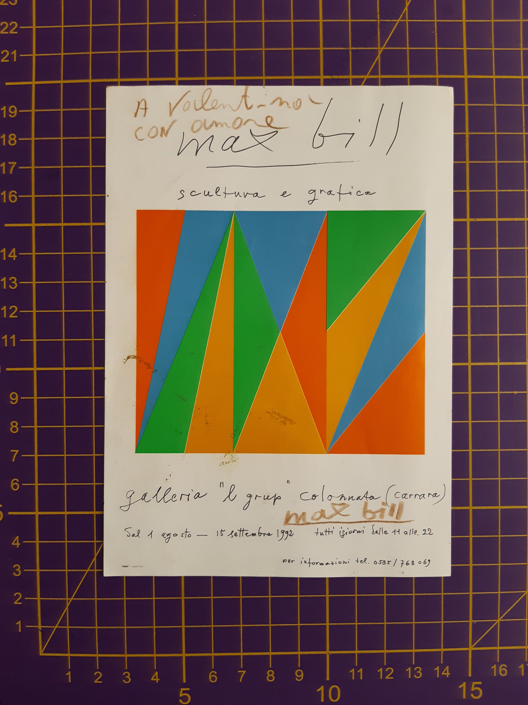 Max Bill Originalplakat + signierte Einladungskarte – 68×98 cm