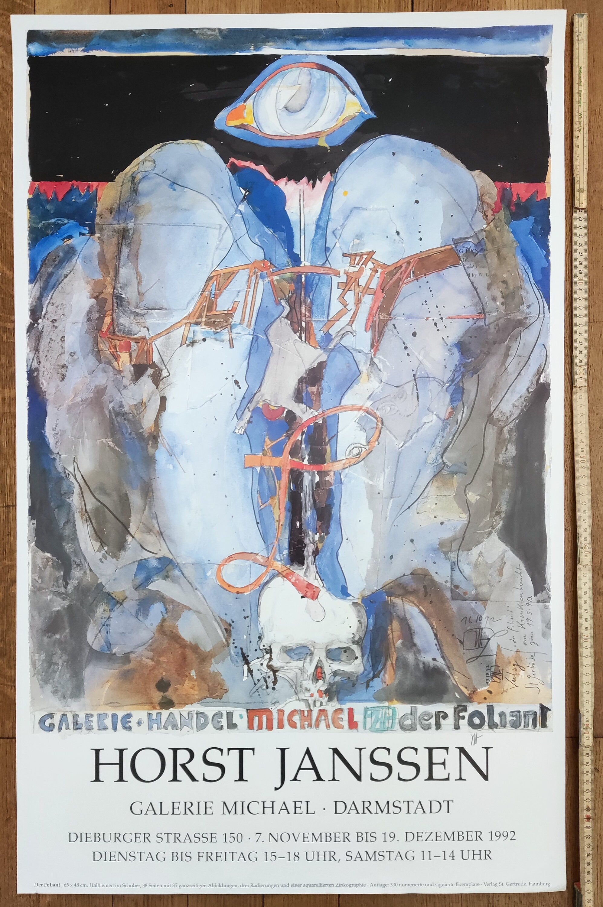 Horst Janssen Original-Kunstposter, monogrammiert - 63 × 100 cm