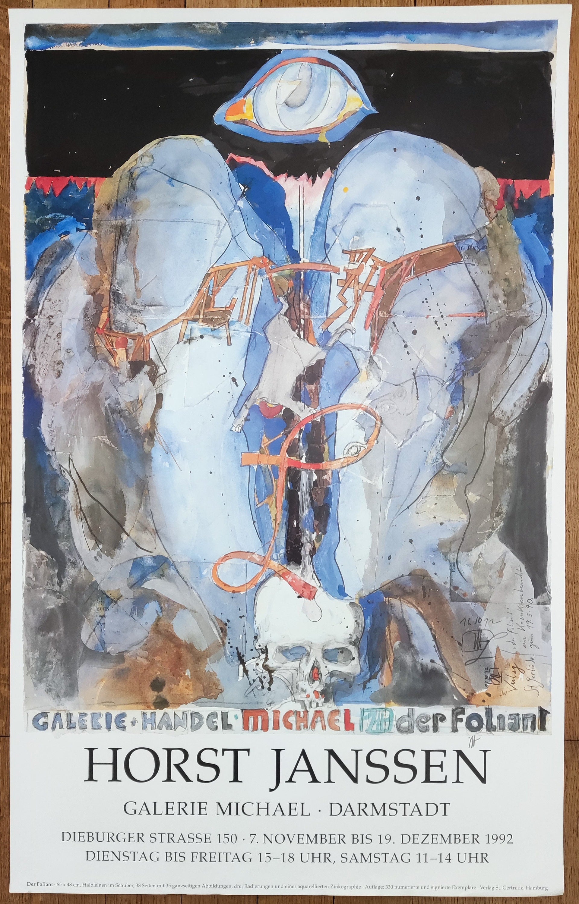 Horst Janssen Original-Kunstposter, monogrammiert - 63 × 100 cm