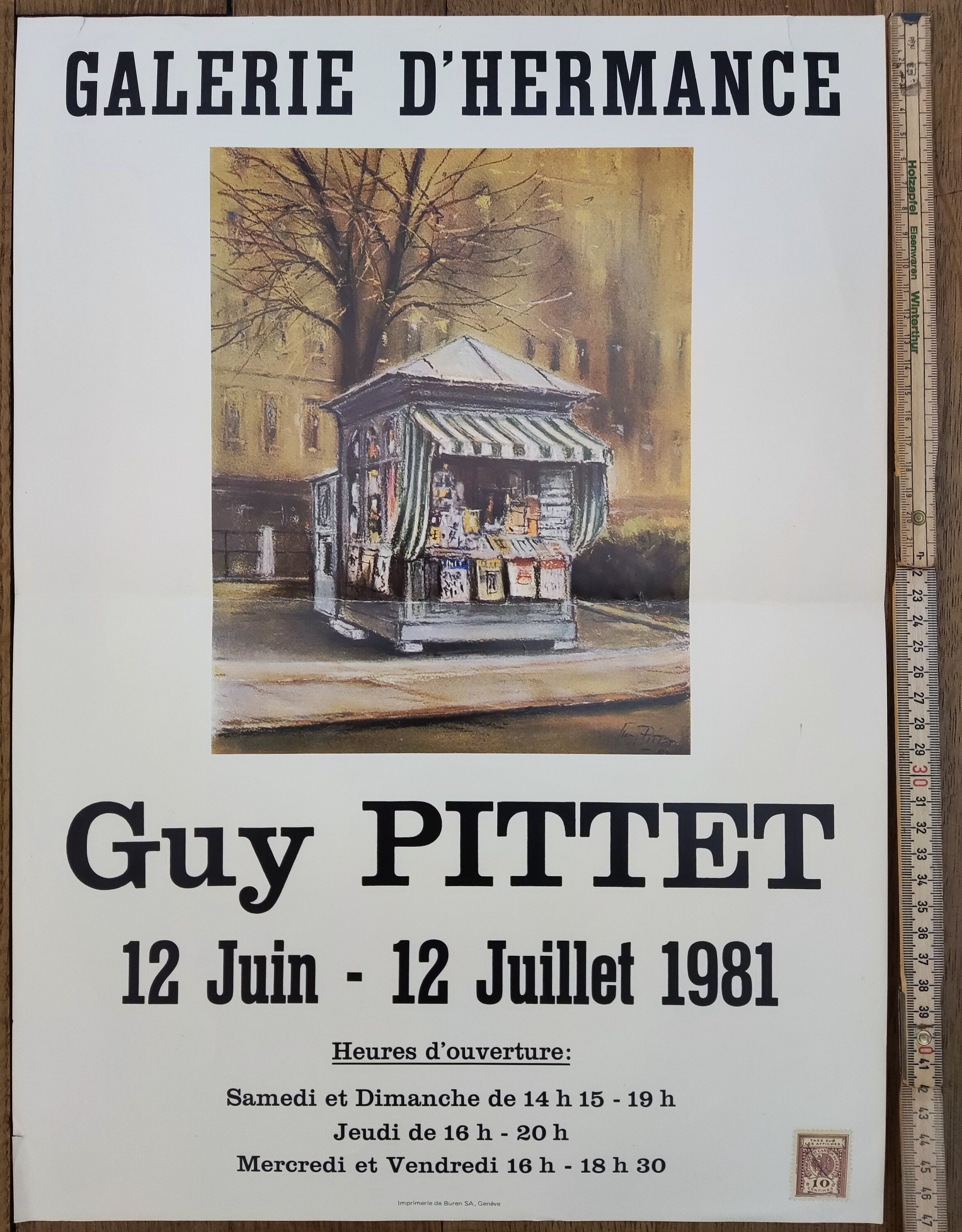 Guy Pittet original art exhibition poster used - 13.8"×18.9" (35×48cm)