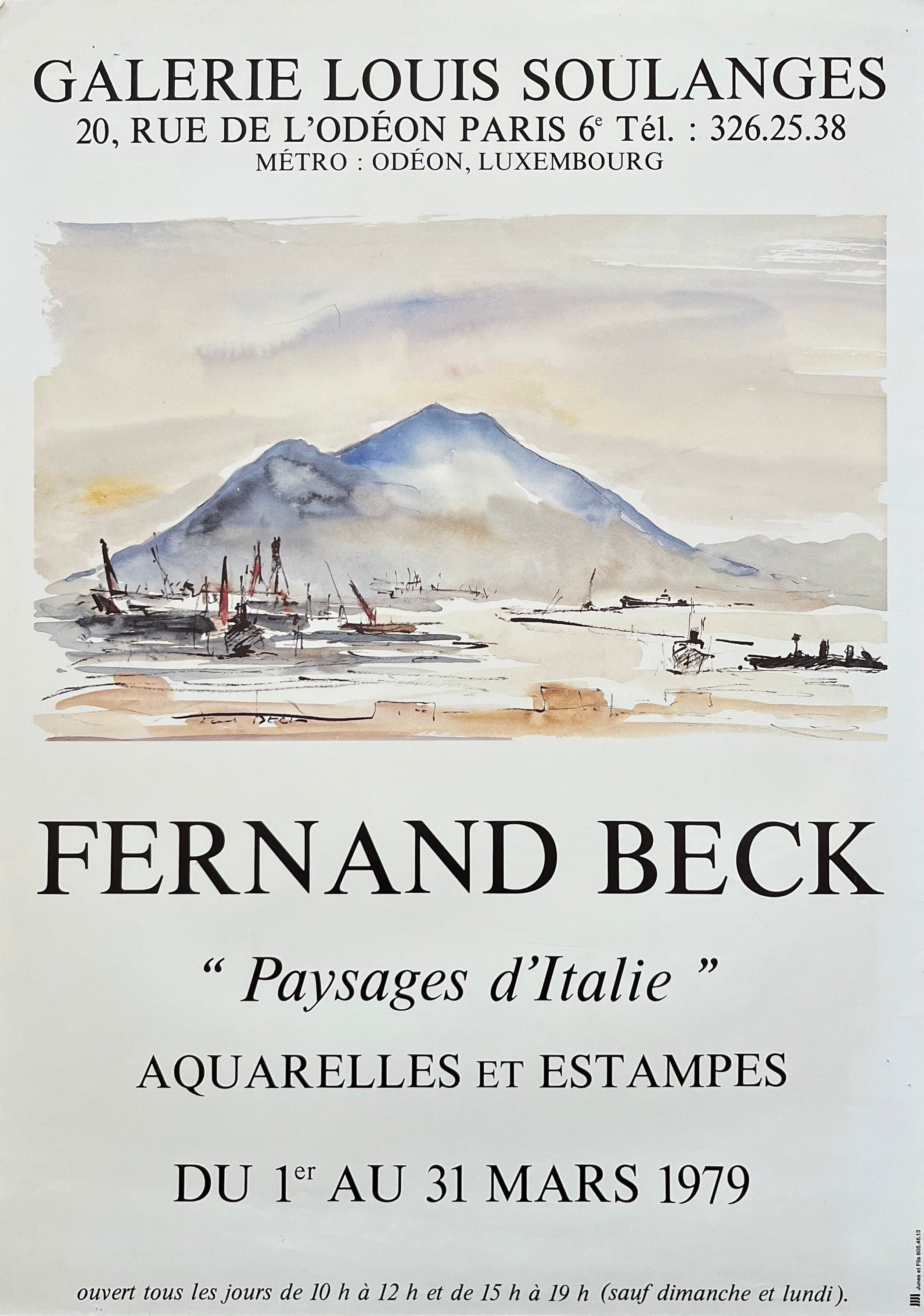 Fernand Beck "Paysages d'Italie" art exhibition poster - 19.3"×27.2" (49×69cm)